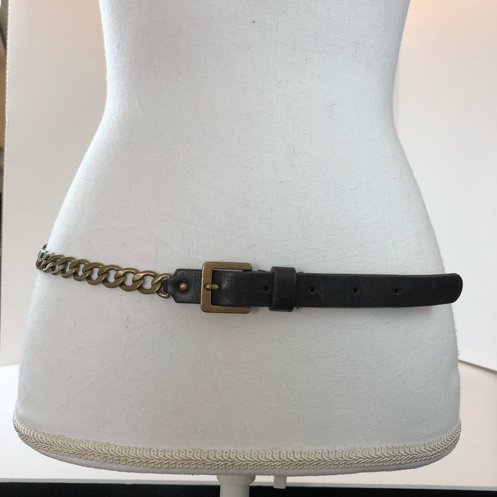 Talbots Black Leather Brass Chain Link Belt Medium